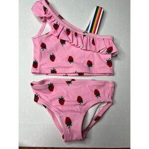Hanna Andersson 2 Piece Pink Strawberry Bathing Suit  with Rainbow Strap Size 2